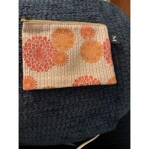 M Coin Pouch Unisex Small Orange Tan Preowned Floral Boho Zipper Pouch EUC